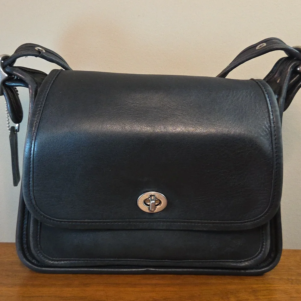 Coach Rambler's Legacy 9067 Leather Shoulder Crossbody Bag Purse Black Vintage - Picture 1 of 15
